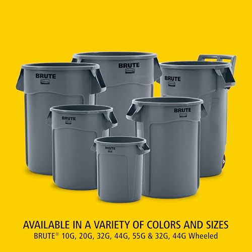 Rubbermaid Commercial Products BRUTE Heavy Duty Round Trash Can, High Visibility Garbage Can, 32 Gal, Orange, for Landscapers/Construction/Restaurants/Back of House/Offices