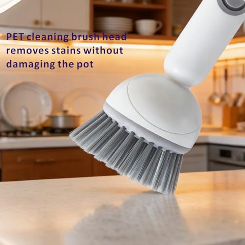 QMUNLLO 360° Rotating Dish Brush with Soap Dispenser, Non-Slip Long Handle Kitchen Scrubber Cleaning Set with Towel and Wall Hook, Ideal for Sink, Pans, Pots Cleaning(Green) - color: Green