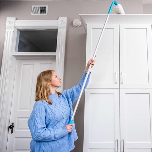 E-Cloth Easy-Click Home Cleaning Supplies Set - Dust Broom & Flat Mop Kit for Floor Cleaning, Wall, Ceiling, & Floor Duster, Adjustable Handle, Interchangeable Heads, Washable Pads, No Refills Needed