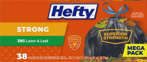 Hefty Strong Lawn & Leaf Trash Bags,39 Gallon,38 Count (Pack of 3) - style: 38 Count (Pack of 3)