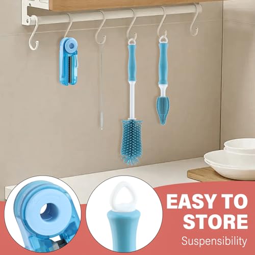 4pcs Silicone Bottle Brush Set,4 in 1 11" Silicone Brush,Nipple Brush,Straw Brush,Bottle Gap Cleaner Brush,for Milk Bottles,Sports Bottle,and Smaller Diameter Bottle Openings