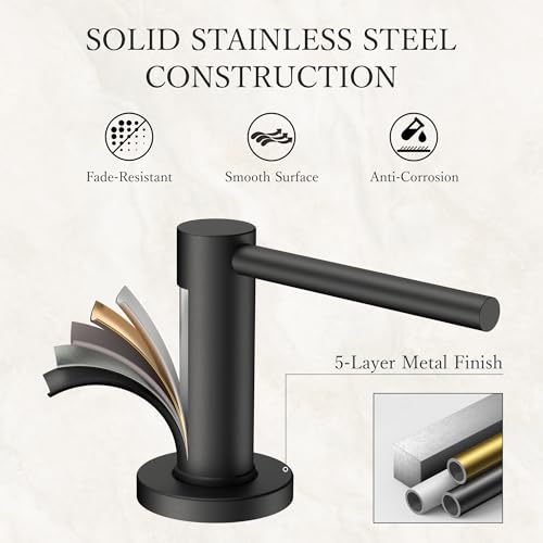 FORIOUS Soap Dispenser for Kitchen Sink, Black Stainless Steel Liquid Dish Soap Dispenser Pump with Top Refill 17oz Soap Bottle, Built in Sink Lotion Dispenser for Kitchen Countertop - color: Matte Black