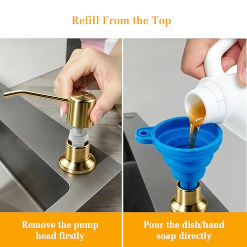 Soap Dispenser for Kitchen Sink, Built in Sink Soap Dispenser Lotion Dispenser with 17 OZ Bottle, Refill from The Top Bar Sink Soap Dispenser, Gold - color: Golden 01, size: Comes with 17 OZ Bottle