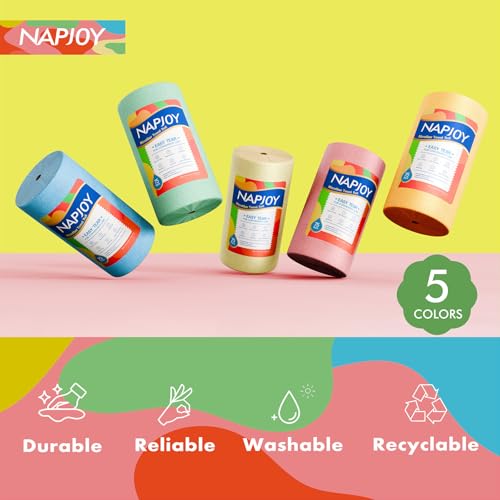 Napjoy Microfiber Cleaning Cloth Roll, 75PK Easy Tear Away Reusable Paper Towels, 12" x 12", Lint-Free and Scratch-Free with Patented Fiber Technology Microfiber Towel Roll, Green - color: Green