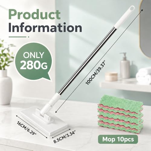 Planvisi Mop with 10 Reusable Cloths, 37-Inch Long Handle, Cloth Changing Dust Cleaner with Locking Head, No-Touch Clip Design for Face Towels, Old Clothes, Floors, Walls, Cabinets and Gaps