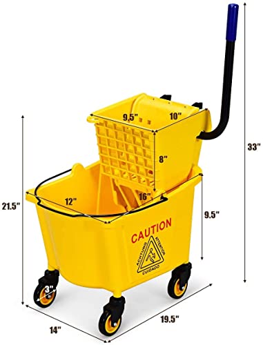 ARLIME Commercial Mop Bucket with Wringer, 26 Quart Capacity Portable Wringer Trolley, Side Press Floor Cleaning Wavebrake w/Handle, Small Mop Bucket on Wheels for Home, Industrial, Yellow - size: 26 Quart