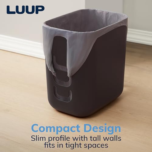 STORi Luup Trash Can (Black) - Reuse Grocery Bags - Plastic Garbage Container for Bathroom, Vanity, Laundry Room, Kitchen, Office, Garage - 2.5 Gallon Wastebasket with Hooks to Secure Trash Bags - color: Black