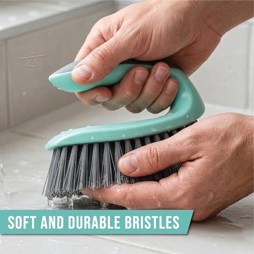 Heavy Duty Scrub Brush with Stiff Bristles, Ergonomic Non-Slip Handle Cleaning Brush for Bathroom, Shower, Tile, Kitchen, Carpet & Bathtub Scrubber