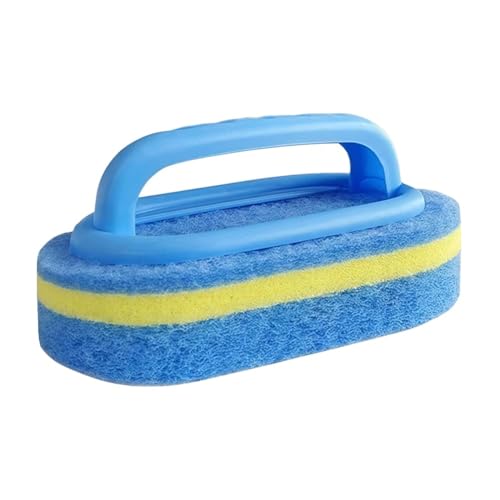 Cleaning Sponge Brush for Bathroom,Shower Sponge Scrubbing Brush with Ergonomic Handle-(Blue Yellow) - color: Blue Yellow