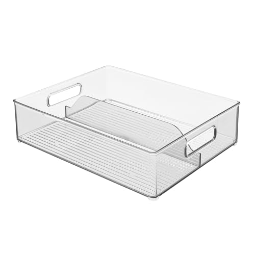 iDesign Divided Pantry Bin with Handles, Set of 3, Clear | For Pantry, For Refrigerator, For Freezer - style: Pack of 3