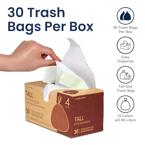 NINESTARS 13 Gallon Extra Thick Drawstring Trash Bags, Heavy Duty Leak-Proof White Plastic Garbage Bags for Kitchen, Bathroom, or Office, 90 Count - size: 13 Gallon 90 ct