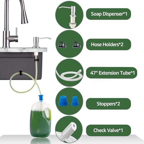 Dish Soap Dispenser for Kitchen Sink, Built in Sink Soap Dispenser Chrome, Countertop Soap Dispenser Stainless Steel Pump with 47" Extension Tube kit, No Need to Fill Little Bottle Again - color: Chrome
