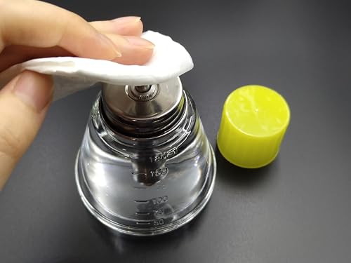 180 ml/6 Oz Empty Clear Glass Dispenser Bottle for Nail Polish, Refillable Alcohol Pump Container Push Down Dispenser with Cap, Makeup Remover Holder