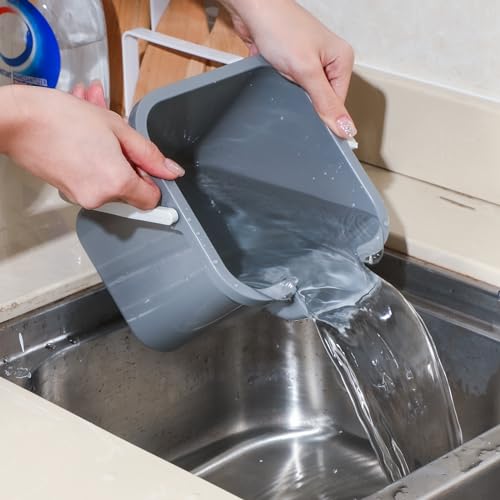Vesici 6 Sets 3 Quart Cleaning Bucket with Microfiber Cleaning Cloths Small Sanitizing Square Bucket Detergent Plastic Utility Pail with Handle for Household Restaurant Office School Use (Gray) - color: Gray