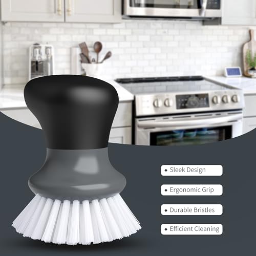 MR.SIGA Dish Scrub Brush, Palm Brush Dish Scrubber with Ergonomic Grip, Kitchen Brushes for Dishes, Gray, Pack of 2 - color: Gray