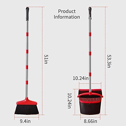 Broom and Dustpan Set (54") Long Handle Home Cleans Collapsible Broom with Dustpan Combo for Sweeping Dorm Classroom Lobby Kitchen Office (Black and Red) - color: Black and Red