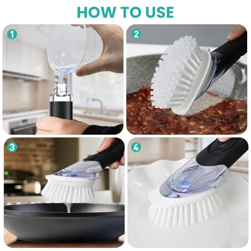 2 Pack Soap Dispensing Dish Brush, Dish Scrub Brush with Soap Dispenser, Dish Soap Brush for Dishes, Pans, Sink, Pots - size: 2 Pack