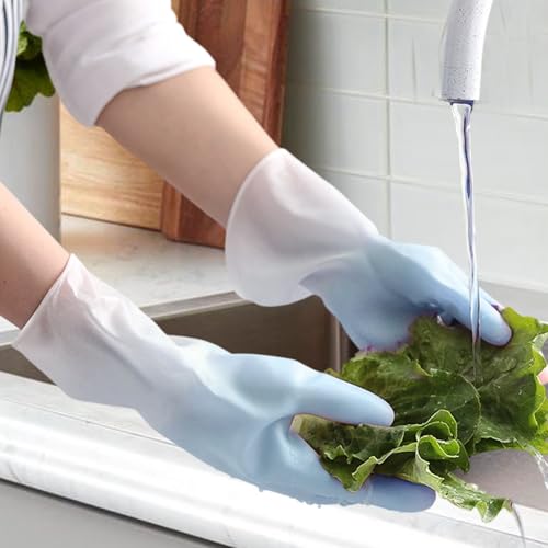 Long Cuff Cleaning Gloves Waterproof Reusable Household Gloves Anti Slip Grip for Kitchen Dishwashing Bathroom Garden Tasks - color: Blue, size: Large