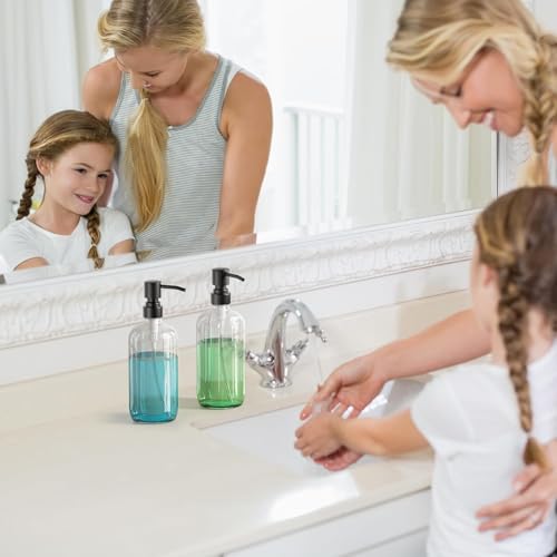 AmazerBath Soap Dispenser, 2 Pack Glass Soap Dispenser with Stainless Steel Pump, 17 Oz Bathroom Hand Soap Dispensers Bottle for Bathroom & Kitchen, Clear & Black - color: Black
