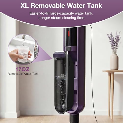 Maircle Steam Mop, 17oz Large Water Tank, Detachable for Hardwood Tile Grout, Furniture, Purple