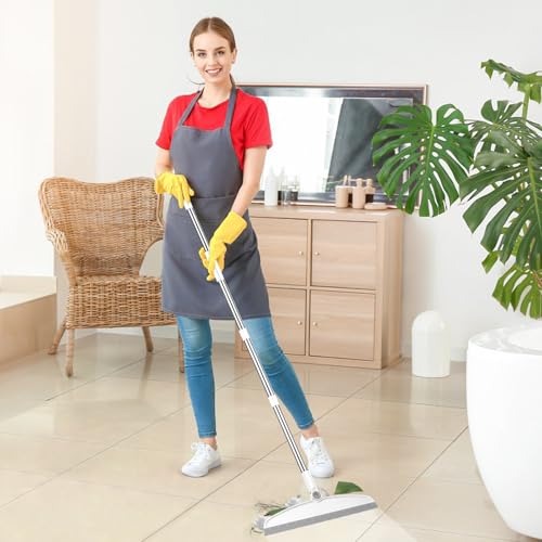 Multifunction Silicone Broom, 54 Inch Long Handle Silicone Floor Squeegee Broom, Sweep and Scrape 2 in 1 Household Cleaning Broom for Floor, Bathrooms, Kitchens, Showers, Tile, Pet Hair, Glass, White