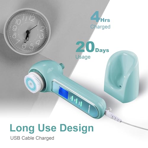 UMICKOO Face Scrubber Exfoliator,Facial Cleansing Brush Waterproof with LCD Screen,Blackhead Remover Vacuum with 5 Brush Heads,Face Spin Brush for Exfoliating, Massaging and Deep Pore Cleansing - color: Mintgreen
