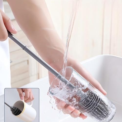 Long Handle Silicone Cleaning Brush for Deep Bottles, Narrow Cup Scrubber - Used for Water Bottles, Carafes