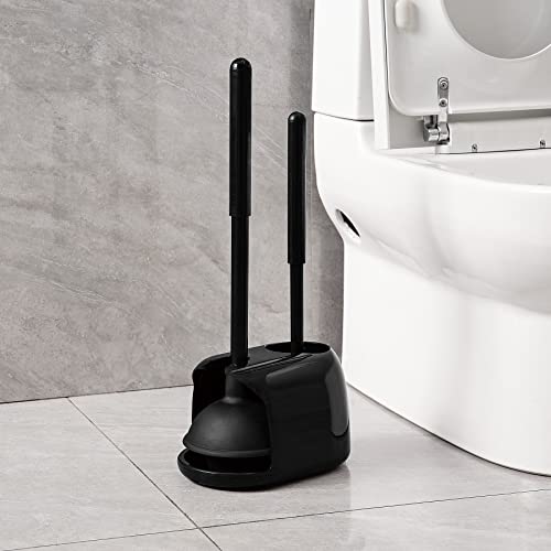 Eyliden Toilet Plunger and Brush Set, 2-in-1 Compact Holder | Unclogs Toilets, Deep Cleans Bowls, Nylon Bristles, Rubber Cup, Durable Plastic Caddy, Space-Saver, Bathroom Cleaning Tools - color: Black