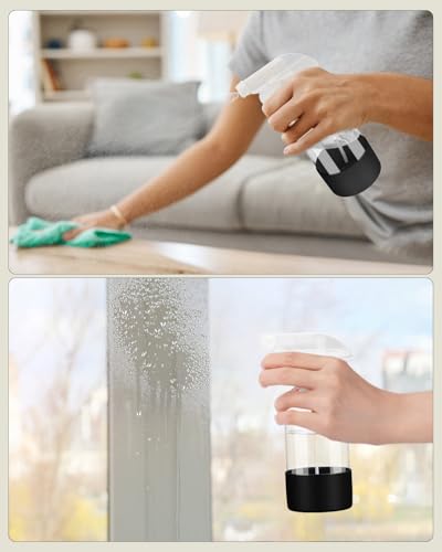 Worldgsb 2 Pack Glass Spray Bottles 8 oz, Empty Refillable Containers with Silicone Sleeve Protection, Glass Spray Bottles for Cleaning Solutions, Hair and Plants with Adjustable Nozzles Black - color: Black