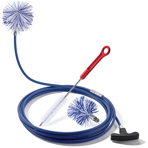 Dreyoo Pellet Stove Cleaning Brush Kit, 20 FT Flexible Steel Rod with 3" & 4" Brush Head, T Handle, Multi Purpose Flue Detail Cleaner, Nylon Stove Flue Pipe Kit for Pellet Furnace Exhaust Pipes - size: 20FT with 3" & 4" Brush Heads
