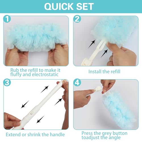 360° Duster Refills Kit for Swiffer Duster, 25 Pack & 1 Handle, Multi-Surface Dusters with 4X Cleaning Power. Efficient Duster Kit for Cleaning Pet Hair, Home, Office, Blinds, Furniture and More - color: Long Handle - 25 Pack