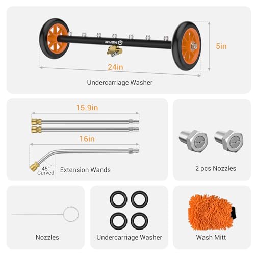 VIGRUE 2-in-1 Undercarriage Pressure Washer Attachment,24 Inch Pressure Washer Water Broom with 7 Nozzles, Under Car Washer Cleaner with 3 Pieces Extension Wand,4000 PSI,Orange