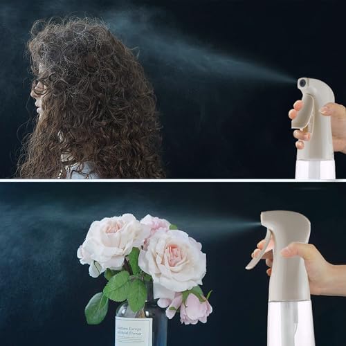 TANSHINE Continuous Spray Bottle for Hair,Ultra Fine Mist Water Hair Spray Bottles,Mister Spray Bottle,Refillable Plastic Sprayer for Hairstyling,Cleaning,Alcohol,Plants, Salons,6.8oz/200ml,Beige - color: Beige
