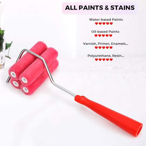 4 Inch Mohair Paint Roller Covers, 1/4" Nap, 5 Pack Lint-Free Small Paint Roller Refills with Frame Kit, Mini Rollers for Painting Cabinets, Door, Walls, Furniture, Trim, All Paints & Stains - color: 5pcs