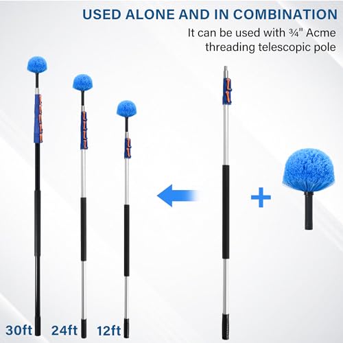 Cobweb Duster Head Brush, Spider Web Brush for Cleaning Spider Webs Outdoor & Indoor, Screw-on Corner Duster Fits Standard Acme Threaded Extension Poles, Webster Cobweb Duster Brush