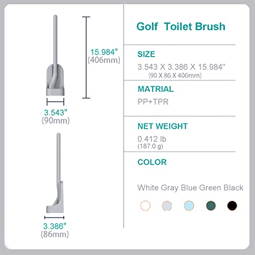 Toilet Brush, Long Handle Golf Toilet Brush with Holder 360° Deep Cleaning Flexible Silicone Toilet Cleaner Brush Wall Mounted for Bathroom (Grey) - color: Gray