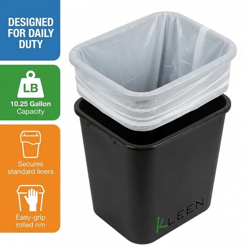 Kleen Commercial Soft-Sided Wastebasket, 41-Quart 10.25 Gallon, Black Plastic Trash Can (20 x 16 x 11.6 in) - size: 10.25 Gallon