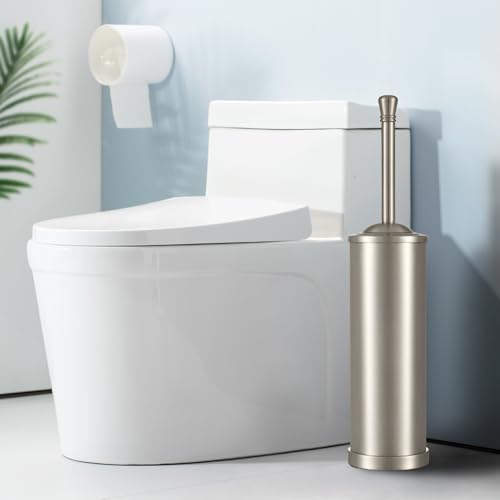 Brushed Nickel Toilet Brush and Holder Set,304 Stainless Steel Toilet Bowl Brush and Holder for Bathroom,Silver Heavy Duty Toilet Brush,Durable Scrubbing Bristles,Splash Resistant,Long Handle
