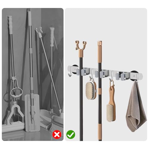 KIBBEH Heavy-Duty Magnetic Storage Rack for Brooms and Mops, Wall-Mounted Non-Slip Holder, Strong Magnetic Hooks for Hanging Tools