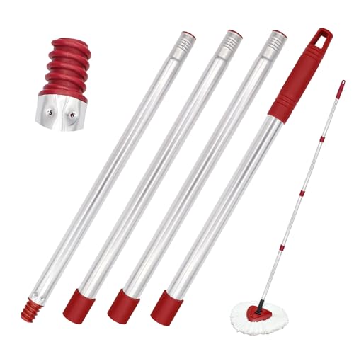 4-Section Spin Mop Handle Replacement, 30 to 58 inch Stainless Steel Handle Easy Install, Resistant to Deformation, American Threaded Joint, Compatible with O-Ceda Spin Mop Easy Wring Spin Mop Head