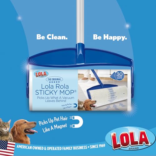 LOLA Rola PET Hair Remover Sticky Mop, Giant Floor Lint Roller, 9" x 3.5", Aluminum Handle, Largest Head, Traps Hair, Dust, Dirt, Extra Sticky Sheets - size: 1 Set, style: Mop 4-Pc Aluminum Handle