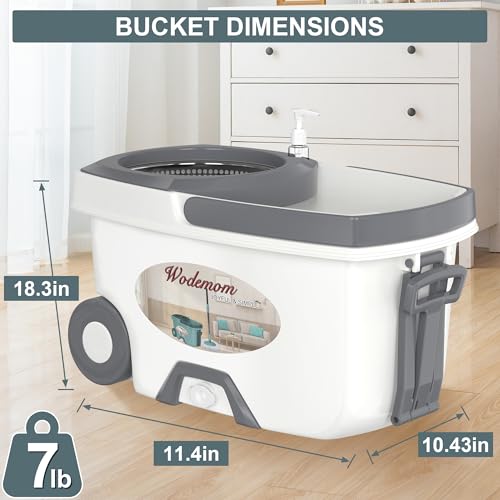 Mop and Bucket with Wringer Set,Spin Mop and Bucket System, Mops for Floor Cleaning,Household Supplies Tools with 6 Replacement Refills,61" Extended Handle for Household Hardwood Floor - White - size: White Mop Bucket + 6 Mop Heads