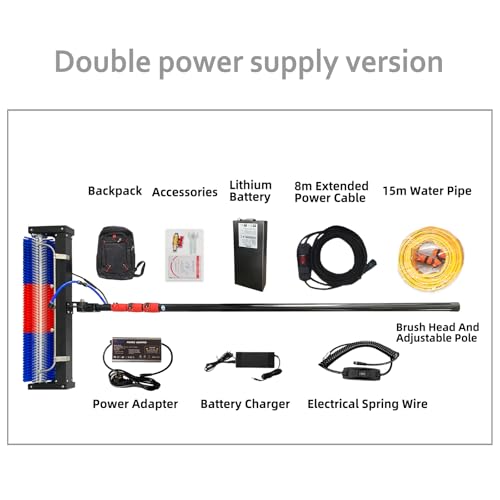 Solar Panel Cleaning Roller Brush, 11FT Adjustable Window Cleaning Brush and Pole, Automatic Solar Panel Brush, Rotating Cleaning Brush, Wash Brush with Lithium Battery and Power Converter - size: 11FT-double
