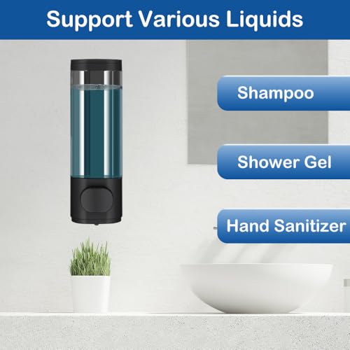 Wall Mounted Hand Soap Dispenser, 1 Chamber, 10oz/300ml Single Black Shampoo and Conditioner Dispenser, Bathroom Shower Dispenser Gel Container Dispenser and Organizer for Bathroom Kitchen Hotel - color: Black