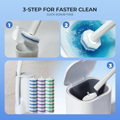 Disposable Toilet Brush Cleaning Supplies, Toilet Bowl Cleaner and Holder Set with 30 Toilet Wand Refill Pads, Wall Mounted Toliet Wand Kit Bathroom Maintenance, Storage Caddy (White)