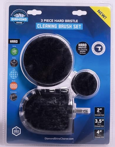 Diamond Shine 3-Pack Firm Drill Brush Attachment Set – Turns Drill Into Electric Power Scrubber for Brick, Fences, Cement, Decks, Metal & Grills