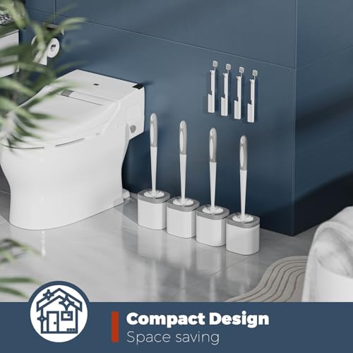Toilet Brush, 4 Pack Toilet Brush and Holder Set Bathroom Accessories, Toilet Bowl Brush and Holder with 4 Crevice Brush for Bathroom, Toilet Scrubber Brush, White - color: White