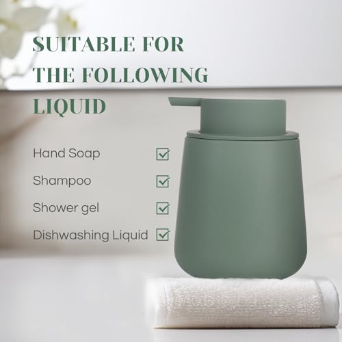 INGOFIN Ceramic Foaming Soap Dispenser - 12oz Foam Hand Soap Dispenser Bathroom, Modern Dish Soap Bottle with Pump for Kitchen, Matte Green - color: Matte Green-foam