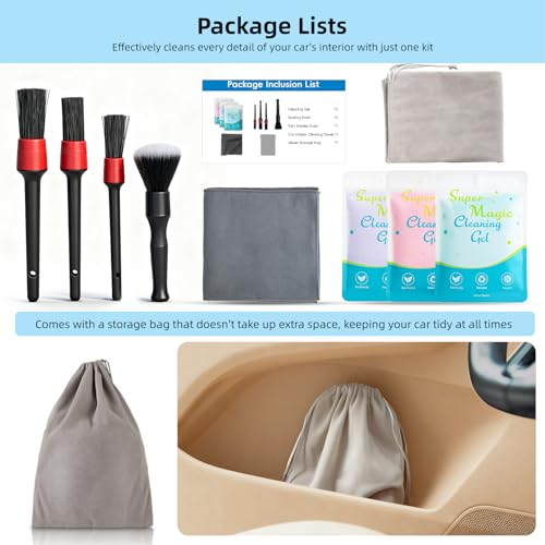 TICARVE 9Pcs Car Interior Detailing Kit - Car Cleaning Brushes, Universal Gel, Microfiber Towel and Storage Bag for Dashboard, Air Vents, Keyboard & Electronics - color: 9PCS-clean set