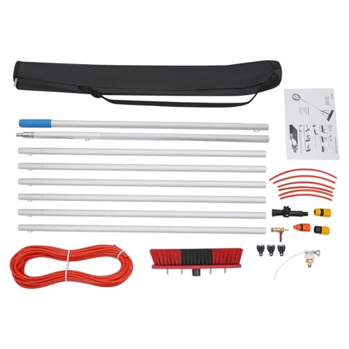 Solar Panel Cleaning Kit, 13 Inch Brush Head & 32 FT, 65 FT Hose with Faucet Connector, 180° Rotating Window Cleaning System for Roof, Caravan, Truck, and Outdoor Use(26.25ft/8m)